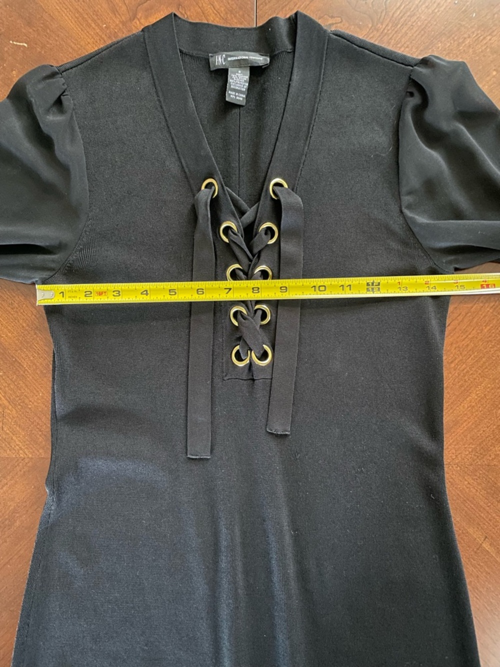 INC Black Sheath Dress Lace-Up Neck Gold Hardware Size S - Picture 4 of 9